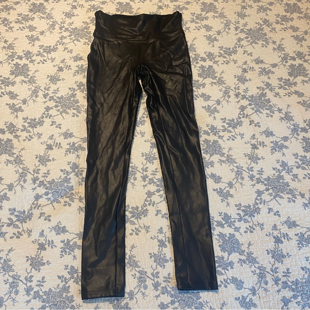 SPANX Faux Black Leather Leggings Size Small Petite